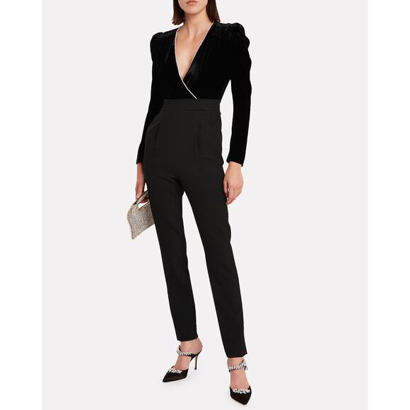 Veronica Beard Cleo Black Embellished Jeweled Velvet Crepe Jumpsuit Size 0 - Picture 1 of 6
